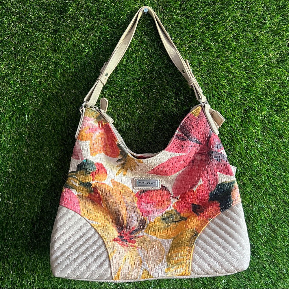 St. John’s Bay Floral Woven Handbag Purse Hobo Flower - Picture 2 of 4